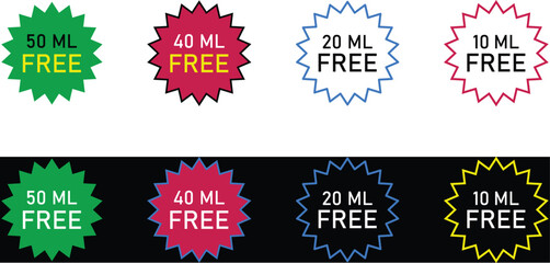 Free Sample Sizes 50, 40, 20, and 10 ML Offer Icons.