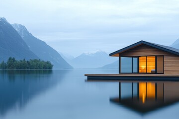 Fototapeta premium Future living in real estate sustainable house by the lake