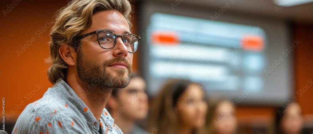 Poster engaged student in classroom during interactive lecture session