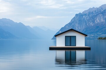 Fototapeta premium Real estate trends sustainable house by the lake for future living