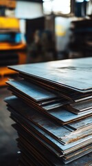 Steel Sheets Stacked in Industrial Setting
