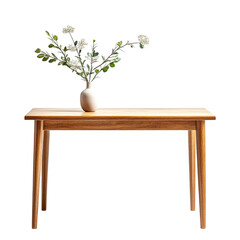 Simple Wooden Desk with Vase of Flowers Isolated on Transparent Background
