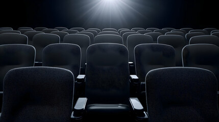 Obraz premium Empty cinema seats, spotlight, dark theater, movie screening