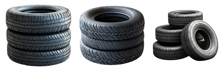Stacked Tires on Transparent Background for Automotive Use