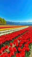 Vibrant tulip field with colorful rows phone background
