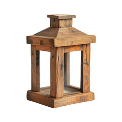 Rustic wooden lantern isolated on transparent background for decor use