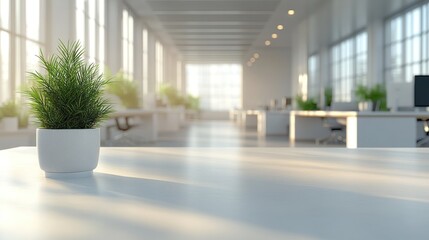 Obraz premium Modern office interior with potted plant and natural light