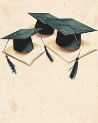 Celebrating Academic Achievements with Graduation Caps and Diplomas on a Textured Background