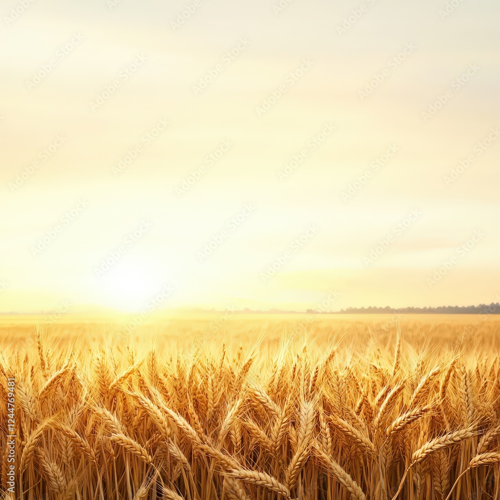 Poster Golden Wheat Field at Sunrise with Soft Light