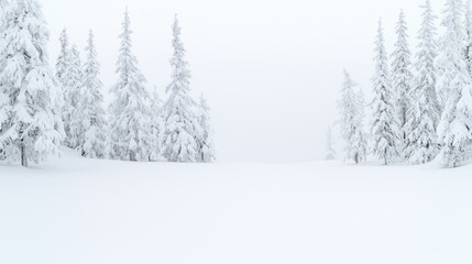 Snowy mountain landscape, winter trees, tranquil scene, postcard background