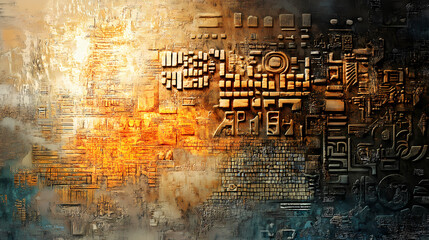 Obraz premium Machine learning algorithms decode ancient scripts shedding light lost languages and forgotten civilizations. Forgotten Languages & Glyphs. Illustration