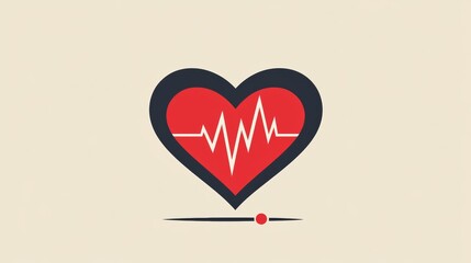 An illustration of a heart with a red heartbeat line This simple design symbolizes health and vitality, perfect for medical and wellness-themed projects