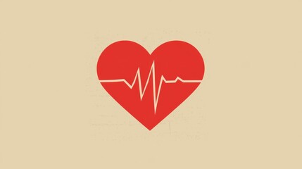 An illustration of a heart with a red heartbeat line This simple design symbolizes health and vitality, perfect for medical and wellness-themed projects