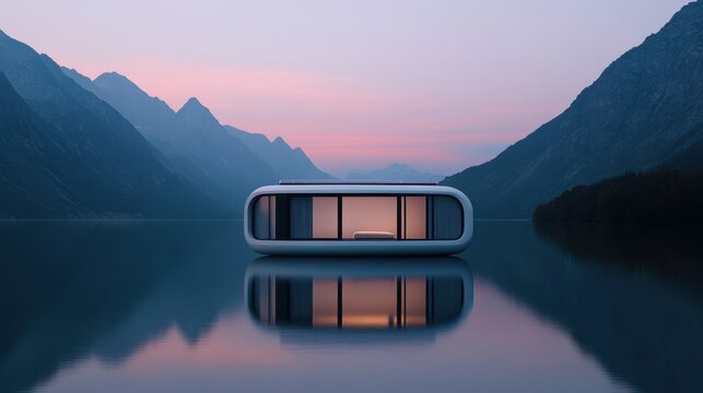 Floating futuristic house by the lake real estate for future living