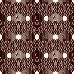 Honeycomb seamless pattern. Hexagon mosaic tiles ornament. Ethnic surface print. Repeated geometric figures background. Ornamental wallpaper. Modern geo design digital paper.