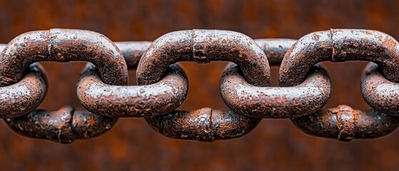 A close-up of a rusty metal chain link, showcasing texture and wear.