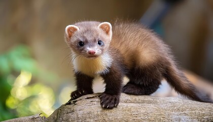 Adorable Stone Marten Baby Nestled in Wildlife Rescue Center A CloseUp Look at the Cute, Soft Furry Creature in Its Natural Habitat Amidst the Green Forest Surroundings.