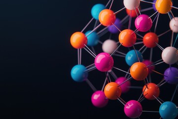 Colorful atoms and bonds in abstract molecular design studio 3d view