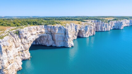 Obraz premium Coastal cliff arch, azure sea, summer landscape, travel