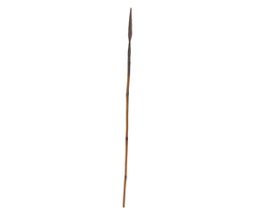 Spear crafted from natural materials resting on a plain surface