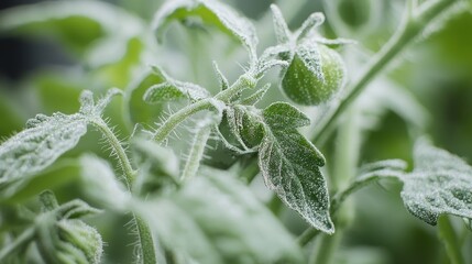 Early Tomato Blossoms: A close-up shot reveals the delicate beauty of early tomato plants, showcasing tiny green fruits and intricate, hairy leaves, embodying the promise of a flourishing harvest.
