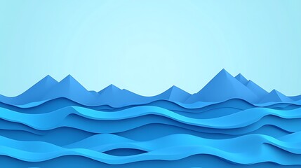 Blue ocean waves, mountains, sky