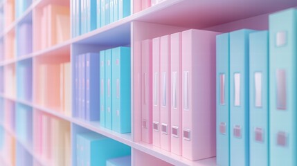 Obraz premium Colorful Pastel Binders on Shelf for Organized Office Space