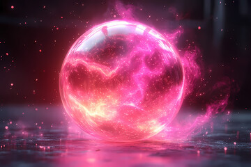 Explore a surreal universe of colorful spheres in red and pink hues, illuminated by a mesmerizing lens flare at night. Perfect for modern graphic design projects