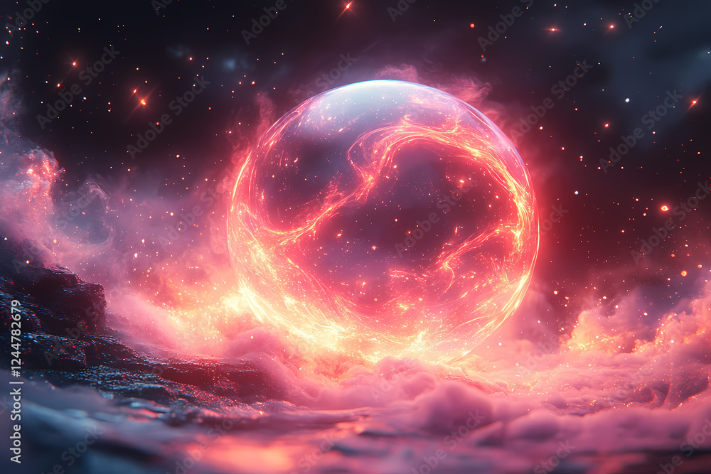 Poster discover the enchanting allure of a red planet amidst the cosmic wonders of outer space. ideal for c