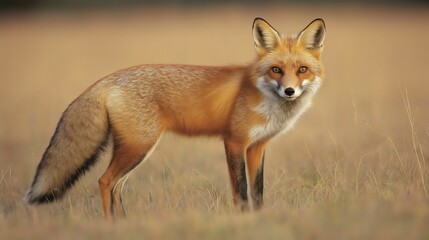 Fototapeta premium Red Fox In Autumn Grassland Wildlife Photography Portrait