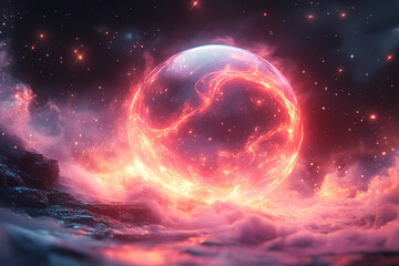 Obraz premium Discover the enchanting allure of a red planet amidst the cosmic wonders of outer space. Ideal for celestial-themed designs