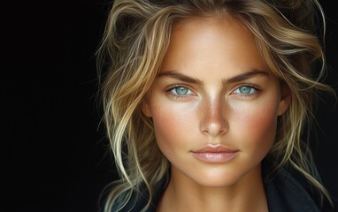 Obraz premium A woman with brown hair and a green shirt