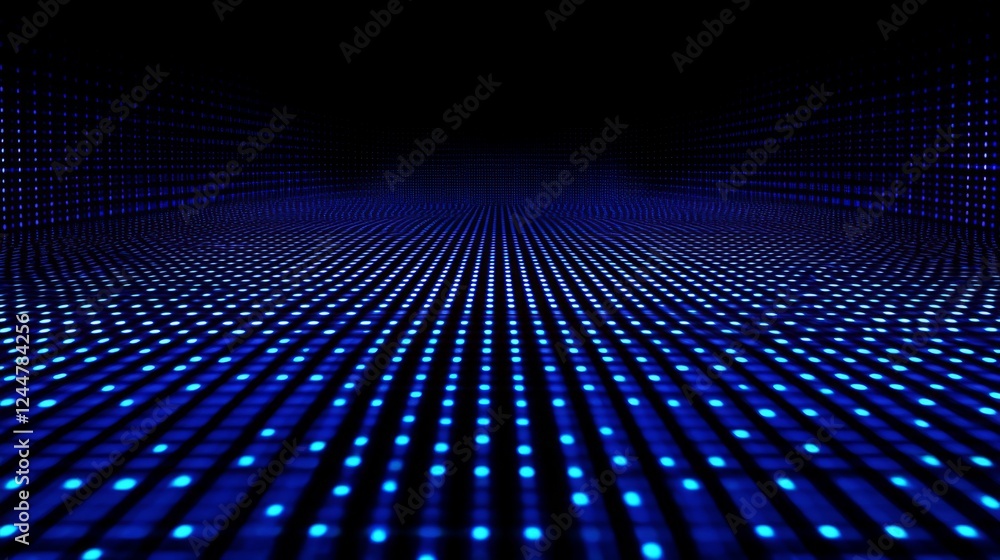 Aufkleber a mesmerizing blue grid of lights creates a digital landscape, evoking a sense of depth and technolo