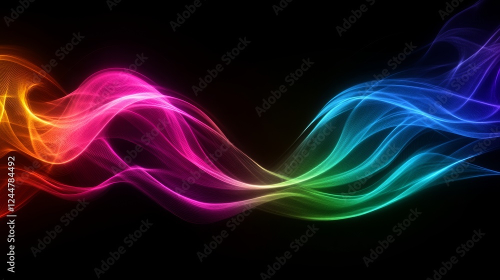 Leinwandbilder a vibrant wave of colorful light flows gracefully against a dark background, creating an energetic a