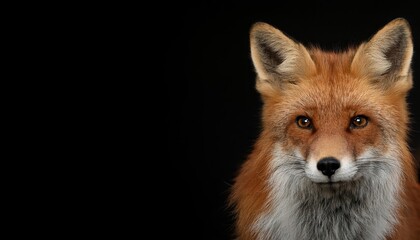 Fototapeta premium Vivid Red Fox Portrait on a Dark Canvas, Striking Pose against Dramatic, Ominous Backdrop