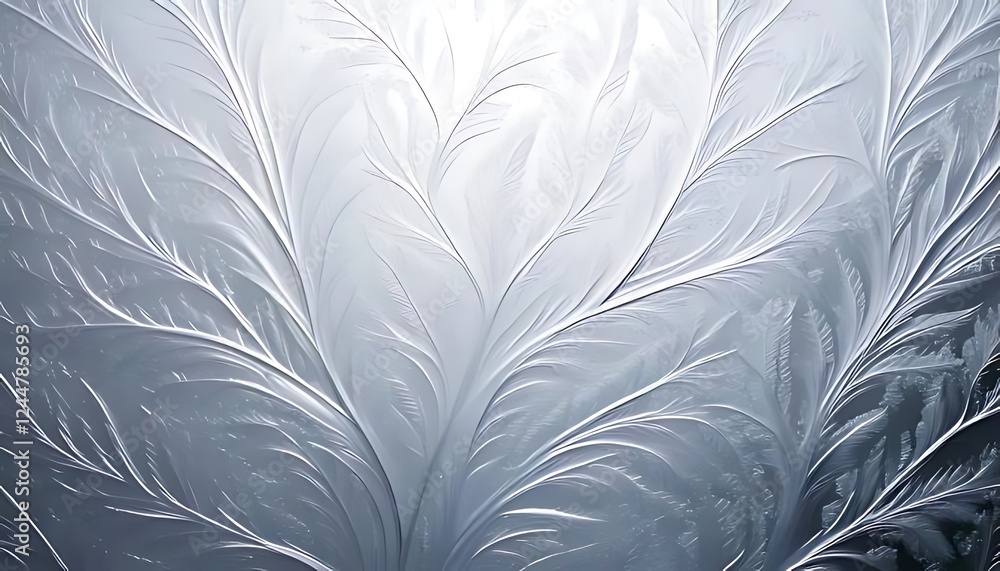 Poster a frosty, radial pattern with intricate, feathery lines and a textured surface.