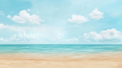 Fototapeta premium Serene Beach Landscape with Clear Blue Sky and Ocean