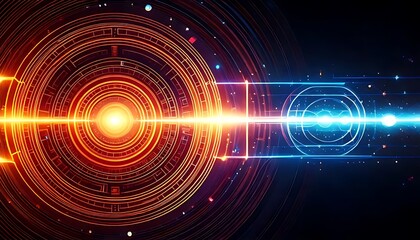 Obraz premium A futuristic, digital abstract artwork with circular, radiant patterns, glowing lines, and light