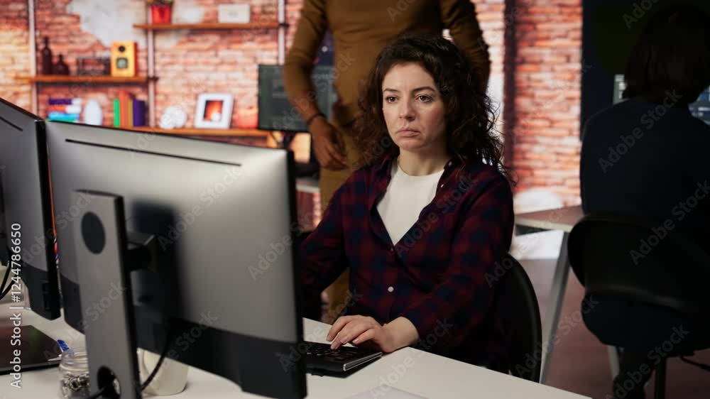 Poster cto manager overseeing work done by engineer in tech agency providing software development services.