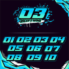 vector racing numbers for drag motorbikes and cars