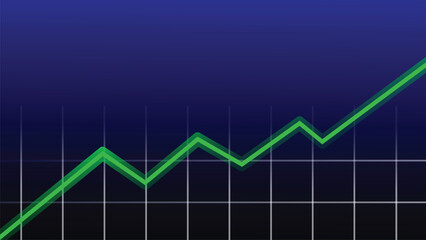 A vibrant green line graph on a blue gradient background depicts upward trends, symbolizing growth, success, and progress. Useful for illustrating business analysis, statistical improvement, and posit