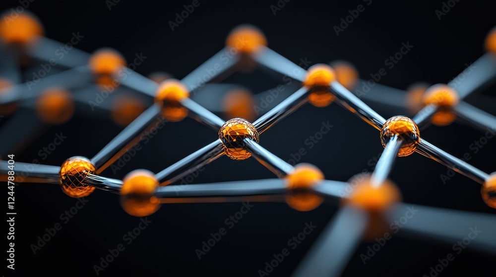 Poster exploring molecular networks atoms and bonds in colorful design