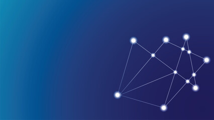 A digital visualization of network connections represented by white points and connecting lines on a gradient blue background, signifying connectivity and technology.