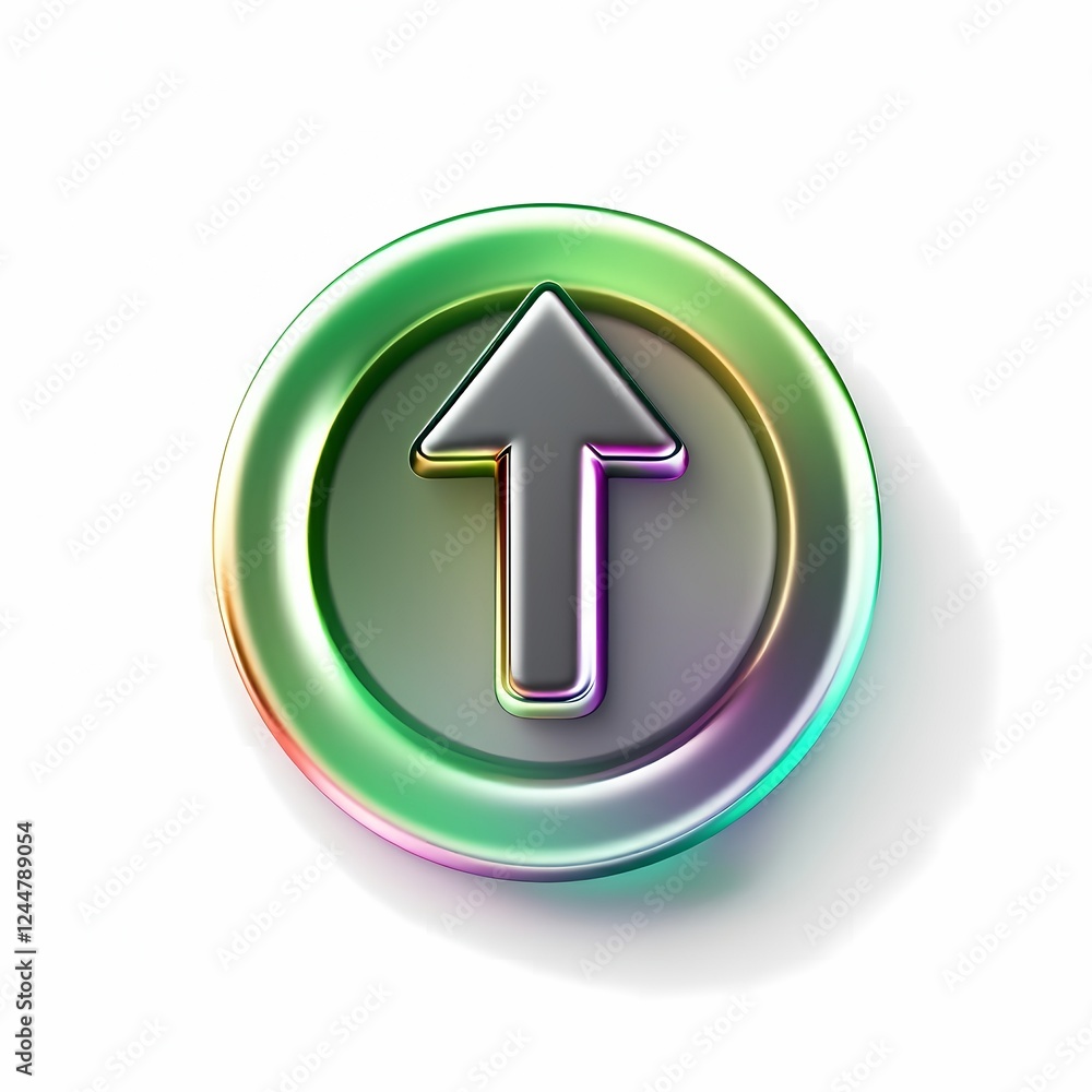 Poster metallic up arrow button icon 3d render
