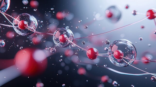 Molecular network of atoms and bonds scientific visualization abstract