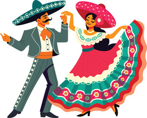 Traditional Mexican Dancer Couple Cartoon