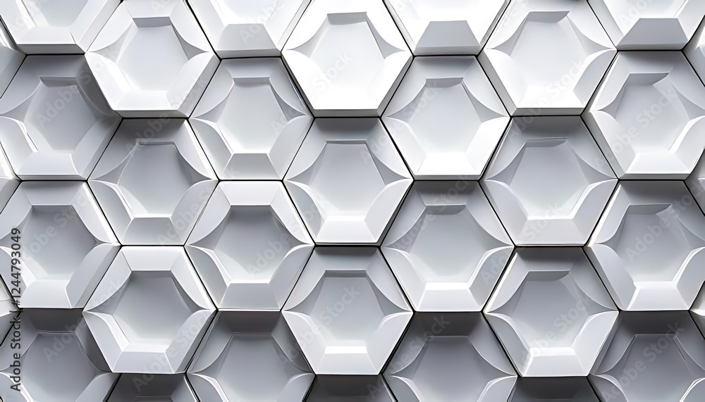 Poster a repeating pattern of raised, three-dimensional, white hexagonal shapes creates a textured, modern 