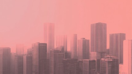 Fototapeta premium Pink Cityscape: A Dreamlike Metropolis at Dawn