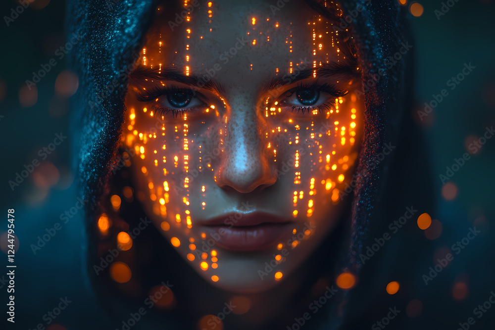 Aufkleber mesmerizing portrait photography capturing a unique facial expression in the dark with a captivating