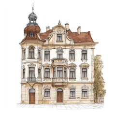 Obraz premium Grand Beige Building Watercolor Illustration